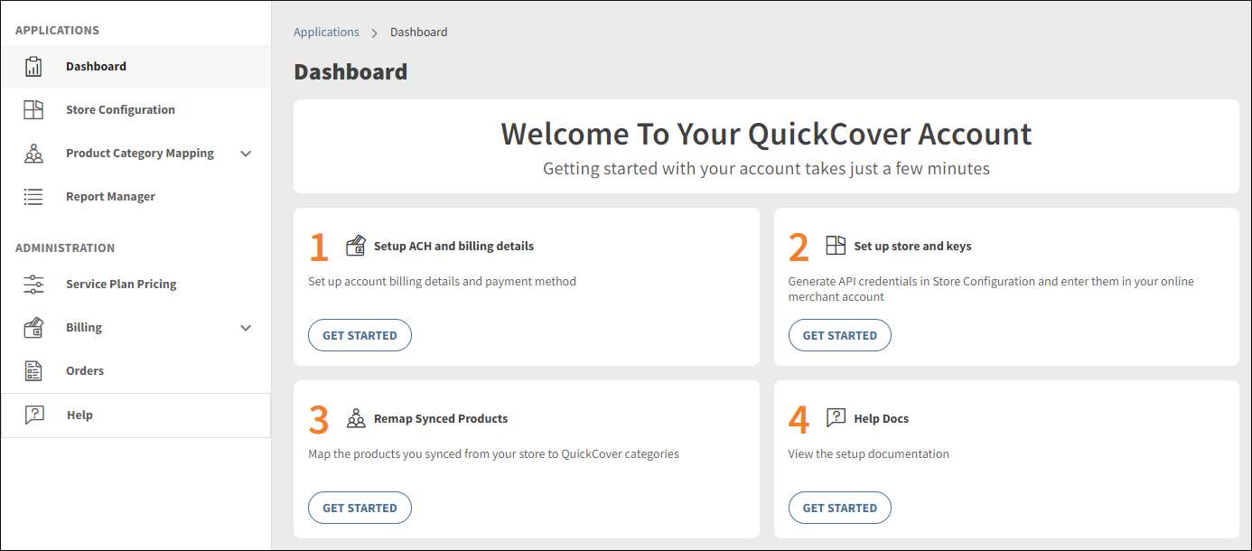 Image of the home dashboard after account creation