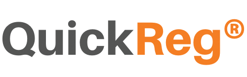 The color version of the QuickReg logo, which is dark gray and orange.