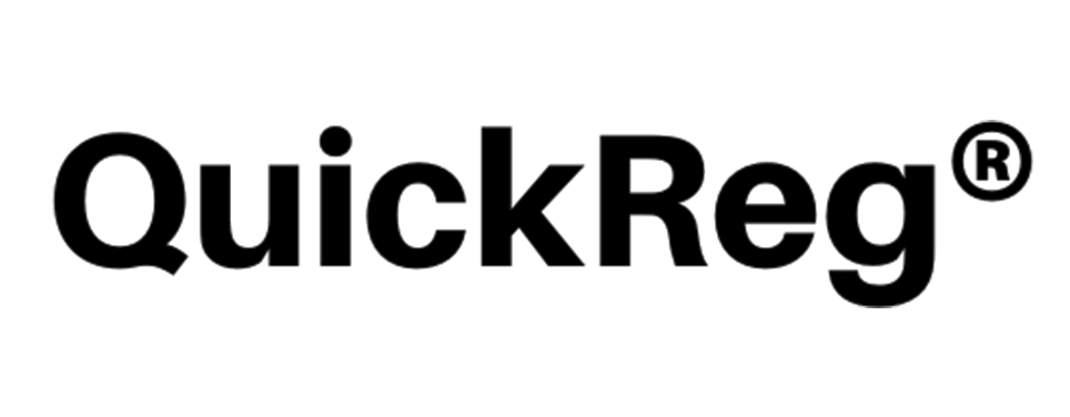 The black version of the QuickReg logo, which is black on a white background.