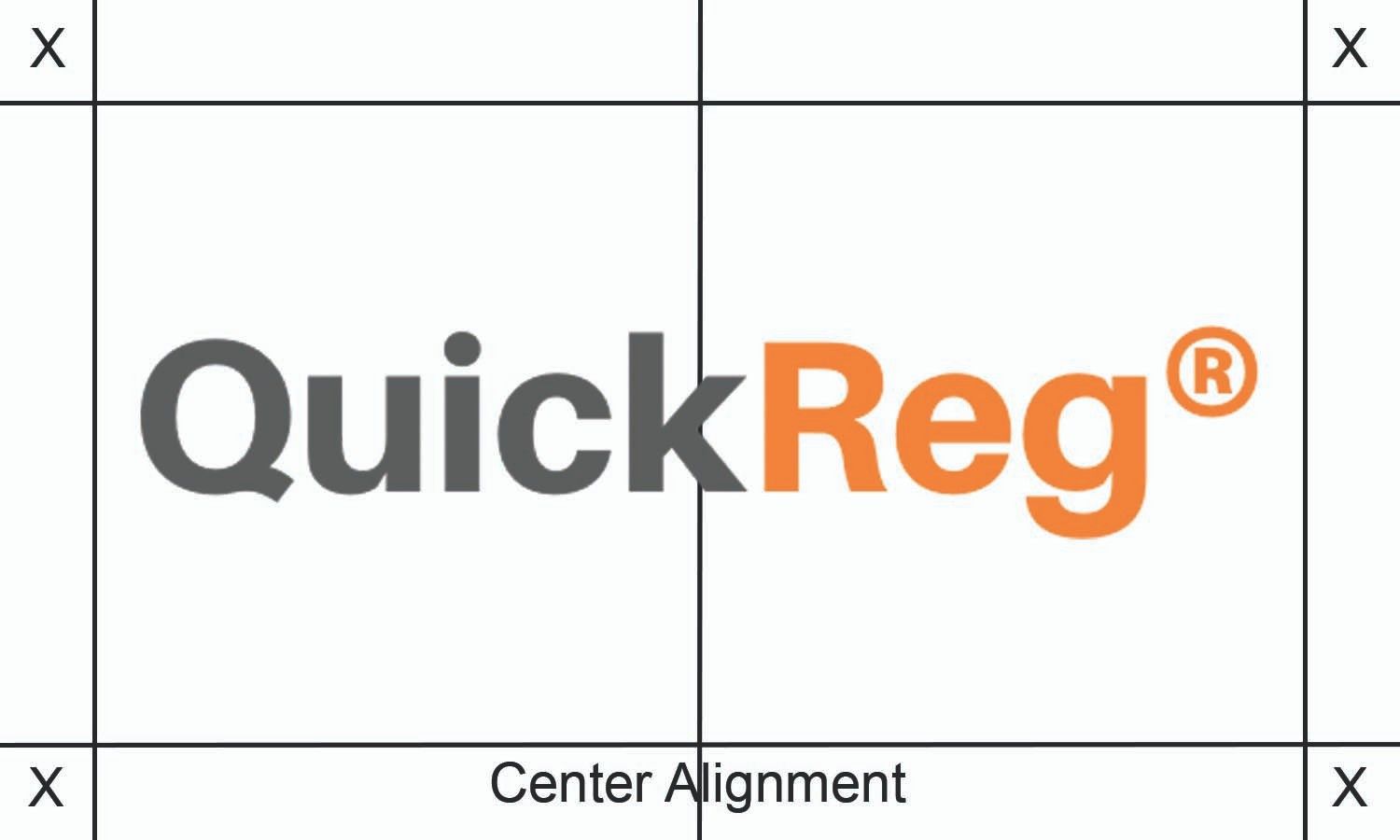 The full-color version of the QuickReg logo with guidelines showing the desiredspacing between the logo and other element