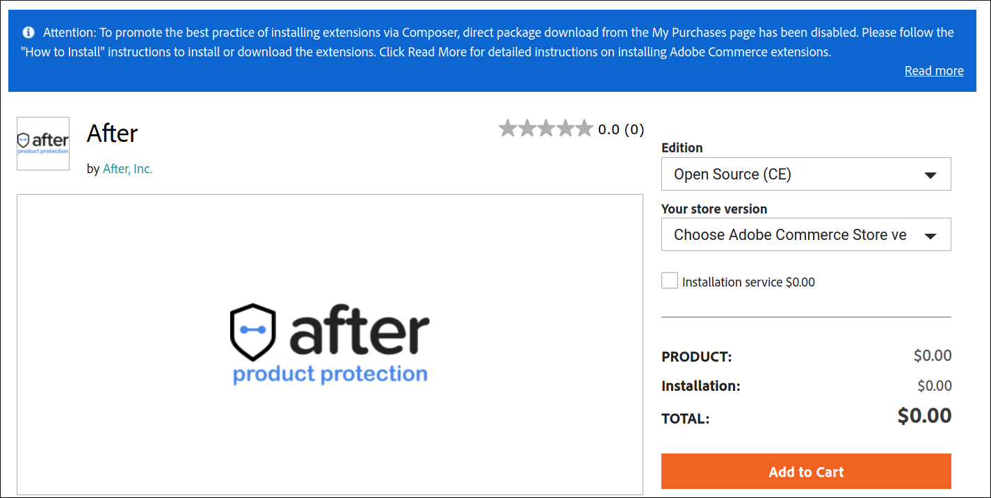 Screenshot of the Magento marketplace showing the QuickCover entry