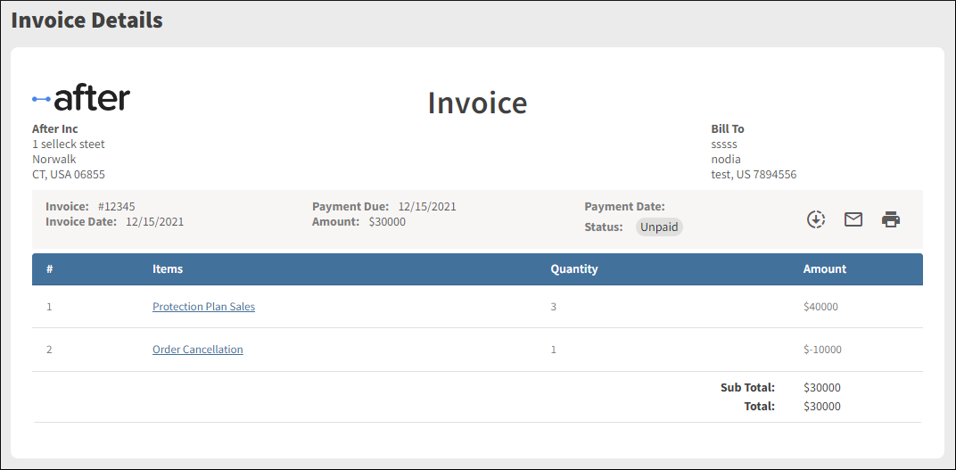 Screen capture of the Invoice Details page