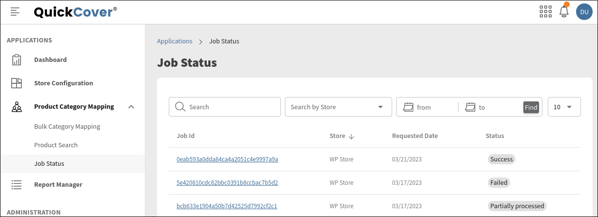 The Product Sync Jobs page