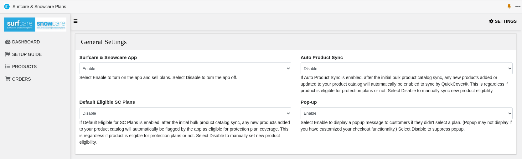 Screenshot of QuickCover general settings in Shopify