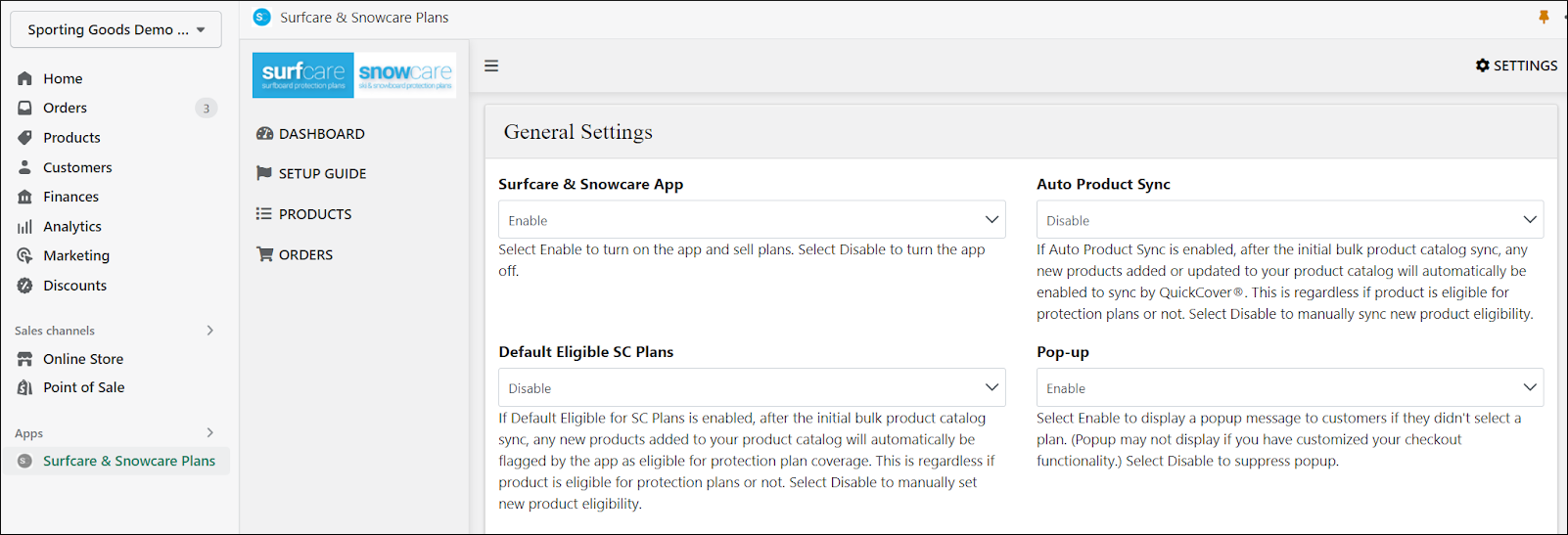 Screen capture of the App General settings