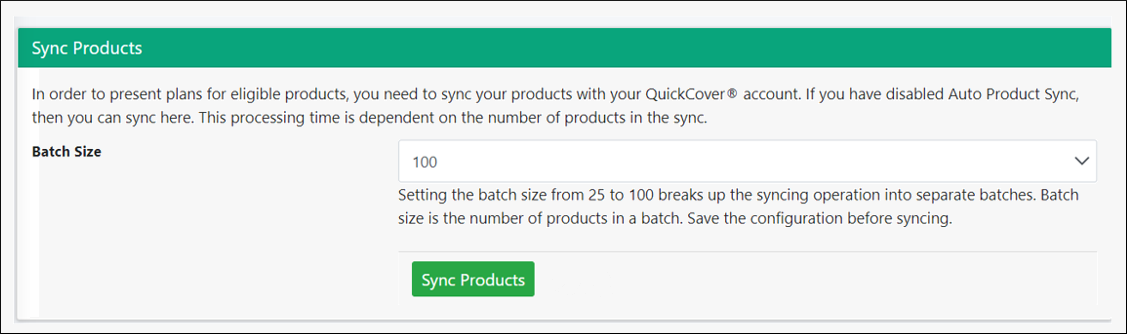 Batch Sync section of the configuration page