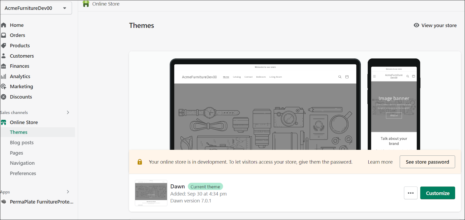 Screen capture  of the Themes page