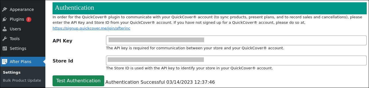 Store configuration page
