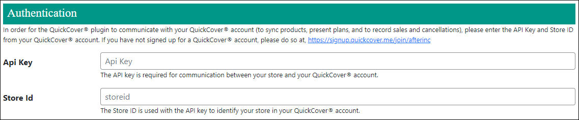 Screen capture of the 'Authentication' section of the configuration